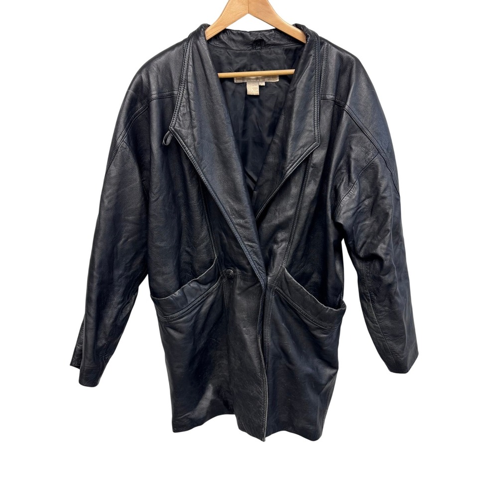 Architect Leather Coat Jacket Men's Small Black‎ Button Front Pockets Vintage